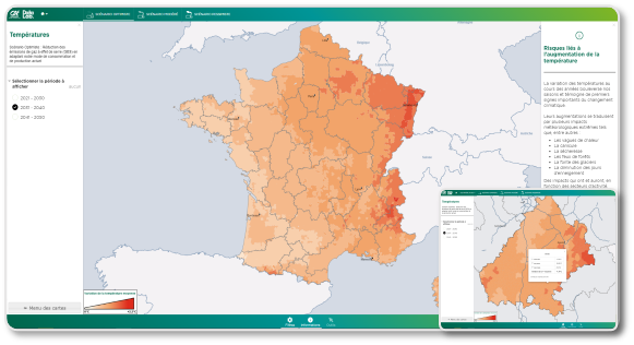 Map of France with impact of temperature change